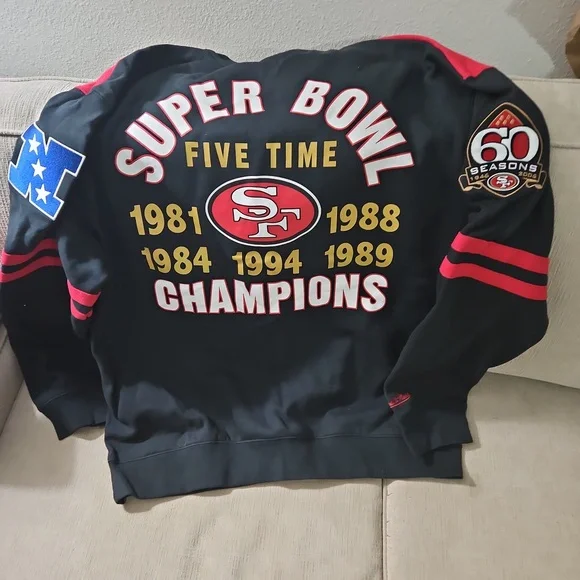 San Francisco Mitchell And Ness 49ers Red and Black Crewneck. NWT. - Picture 2 of 7